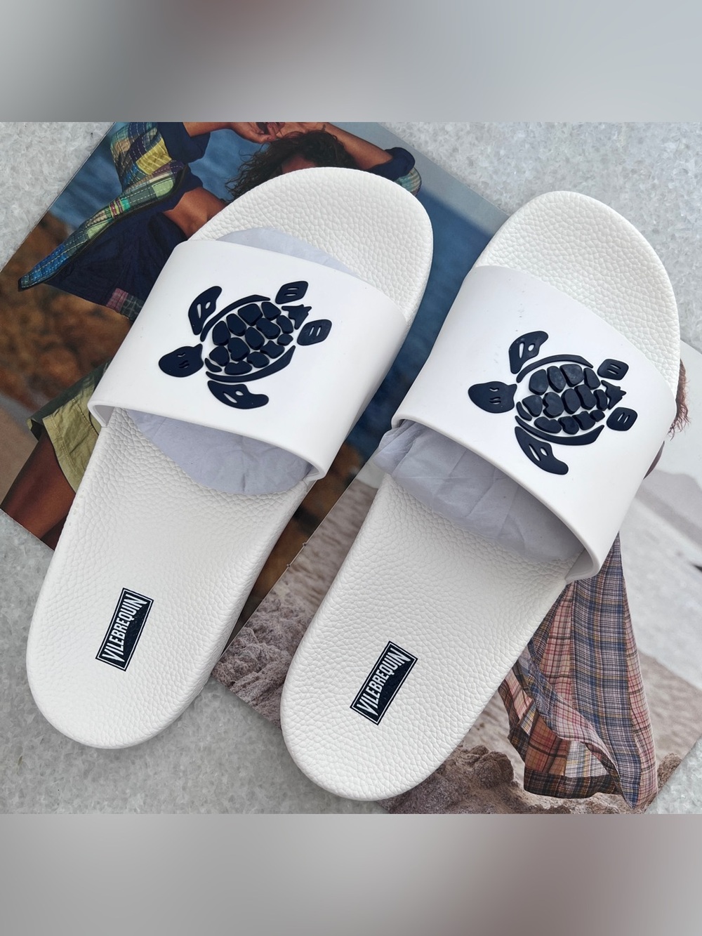 Vilebrequin Men’s White Turtle Slide Sandals